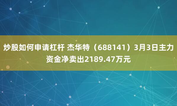 炒股如何申请杠杆 杰华特（688141）3月3日主力资金净卖出2189.47万元