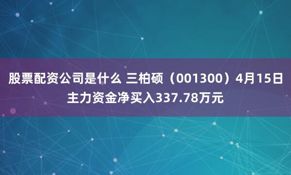 股票配资公司是什么 三柏硕（001300）4月15日主力资金净买入337.78万元