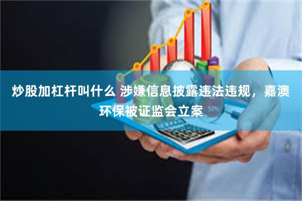 炒股加杠杆叫什么 涉嫌信息披露违法违规，嘉澳环保被证监会立案