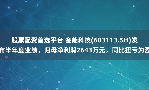 股票配资首选平台 金能科技(603113.SH)发布半年度业绩，归母净利润2643万元，同比扭亏为盈