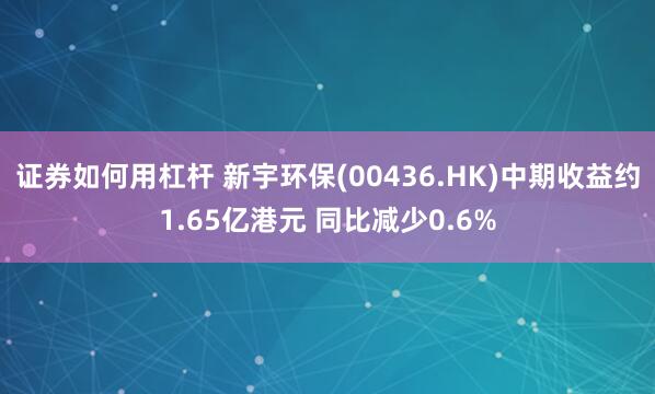 证券如何用杠杆 新宇环保(00436.HK)中期收益约1.65亿港元 同比减少0.6%